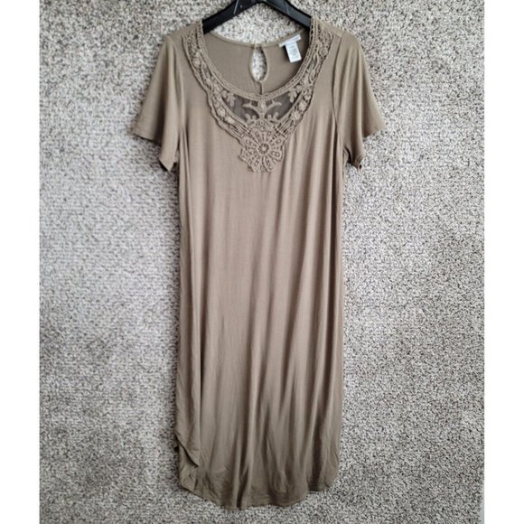 Catherines Dress Womens 0XWP Green Shift‎ Embroidered Short Sleeve Casual Midi - Picture 1 of 8